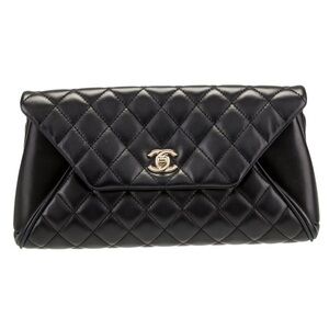 Chanel Single Flap Clutch Black Quilted Lambskin Turn Lock with original tags